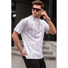 Madmext 6061 Beyaz Harf Desenli Bisiklet Yaka Erkek T-shirt