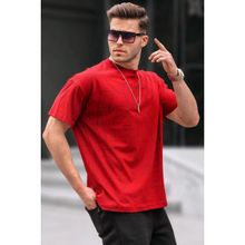 Madmext 6061 Bordo Harf Desenli Bisiklet Yaka Erkek T-shirt