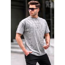 Madmext 6061 Harf Desenli Bisiklet Yaka Boyalı Gri Erkek T-shirt