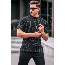 Madmext 6061 Siyah Harf Desenli Bisiklet Yaka Erkek T-shirt