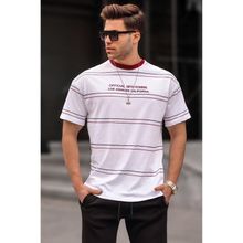 Madmext 6063 Beyaz Bisiklet Yaka Çizgili Erkek T-shirt