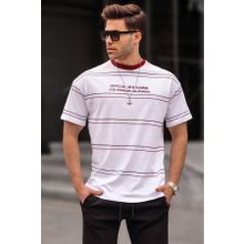 Madmext 6063 Beyaz Bisiklet Yaka Çizgili Erkek T-shirt