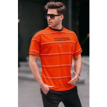 Madmext 6063 Bisiklet Yaka Turuncu Çizgili Rahat Kalıp Erkek T-shirt