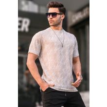 Madmext 6070 Bej Desenli Bisiklet Yaka Erkek T-shirt