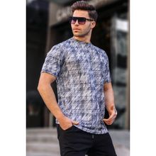 Madmext 6070 Lacivert Desenli Bisiklet Yaka Erkek T-shirt