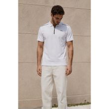 Madmext 6076 Basic Fermuarlı Polo Beyaz Erkek T-shirt