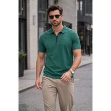 Madmext 6076 Koyu Yeşil Basic Fermuarlı Polo Erkek T-shirt