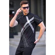 Madmext 6079 Siyah Desenli Polo Yaka Erkek T-shirt