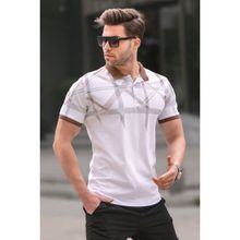 Madmext 6080 Beyaz Desenli Polo Yaka Erkek T-shirt
