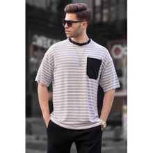 Madmext 6084 Gri Çizgili Basic Erkek T-shirt