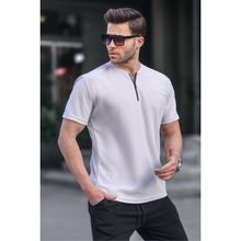 Madmext 6086 Gri Fermuar Yaka Erkek T-shirt