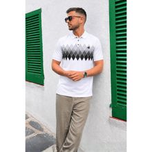 Madmext 6106 Beyaz Desenli Polo Yaka Erkek T-shirt