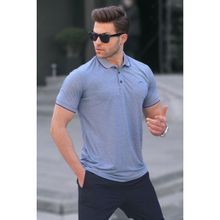 Madmext 6108 Lacivert Nakışlı Regular Fit Polo Yaka Erkek T-shirt