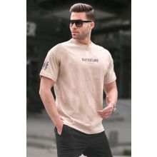 Madmext 6112 Bej Bisiklet Yaka Erkek T-shirt