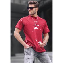 Madmext 6115 Bisiklet Yaka Regular Fit Bordo Desenli Erkek T-shirt
