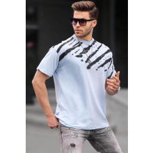 Madmext 6116 Mavi Desenli Over Fit Erkek T-shirt