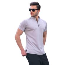 Madmext 6120 Gri Fermuar Yaka Erkek T-shirt