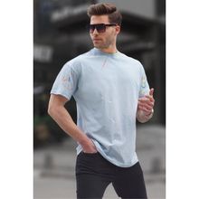 Madmext 6122 Mavi Desenli Overfit Erkek T-shirt