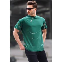 Madmext 6122 Yeşil Desenli Overfit Erkek T-shirt