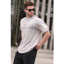 Madmext 6176 Bej Cep Detaylı Erkek T-shirt