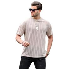 Madmext 6179 Bej Oversize Bisiklet Yaka Erkek T-shirt