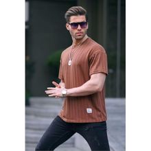 Madmext 6179 Kahverengi Oversize Bisiklet Yaka Erkek T-shirt