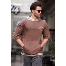 Madmext 6182 Kahverengi Kapüşonlu Erkek T-shirt