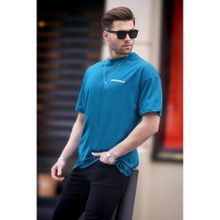 Madmext 6192 Petrol Mavisi Oversize Baskılı Erkek T-shirt