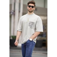 Madmext 6193 Boyalı Gri Oversize Baskılı Erkek T-shirt