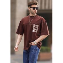 Madmext 6193 Kahverengi Oversize Baskılı Erkek T-shirt