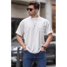 Madmext 6194 Beyaz Cep Detaylı Oversize Erkek T-shirt