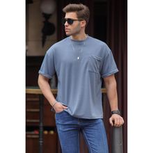 Madmext 6194 İndigo Cep Detaylı Oversize Erkek T-shirt