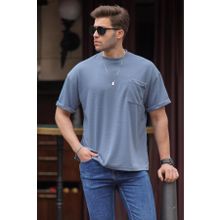Madmext 6194 İndigo Cep Detaylı Oversize Erkek T-shirt