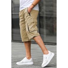 Madmext 6332 Bej Kargo Cep Erkek Gabardin Kapri Şort