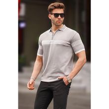 Madmext 6879 Gri Fermuar Detaylı Polo Yaka Erkek T-shirt