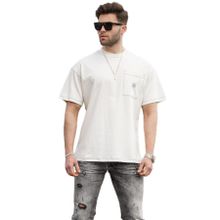 Madmext 7001 Ekru Oversize Cep Detaylı Erkek T-shirt