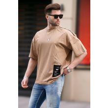 Madmext 7004 Kapuçino Desenli Oversize Erkek T-shirt