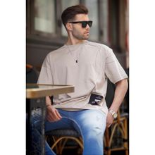Madmext 7004 Taş Rengi Desenli Oversize Erkek T-shirt