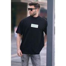 Madmext 7005 Siyah Yalancı Dik Yaka Oversize Erkek T-shirt