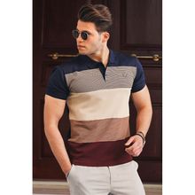 Madmext 9280 Lacivert Renk Bloklu Polo Yaka Erkek T-shirt