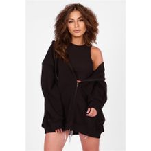 Madmext MG1195 Siyah Mad Girls Kapüşonlu Sırt Baskılı Kadın Sweatshirt