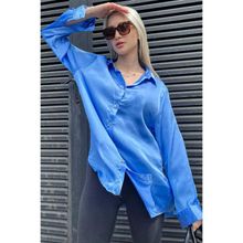 Madmext MG1326 Mavi Basic Saten Kadın Gömlek