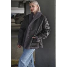 Madmext MG1329 Antrasit İçi Suni Kürklü Kadın Biker Mont