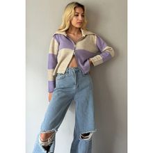 Madmext MG1391 Lila Fermuarlı Triko Kadın Hırka
