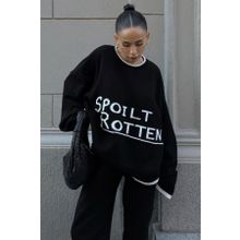 Madmext MG1596 Siyah Yazılı Oversize Bisiklet Yaka Kadın Kazak