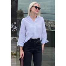 Madmext MG1660 Beyaz Muslin Kumaş Basic Kadın Gömlek