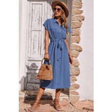 Madmext MG1743 Mavi Kadın Gömlek Elbise