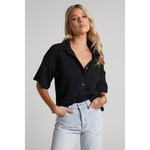 Madmext MG1784 Siyah Müslin Kumaş Basic Kadın Gömlek