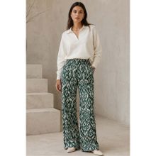 Madmext MG2051 Yeşil Desenli Beli Lastikli Bol Paça Pantolon