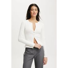 Madmext MG2580 Beyaz Slim Fit Düğmeli Kadın Hırka